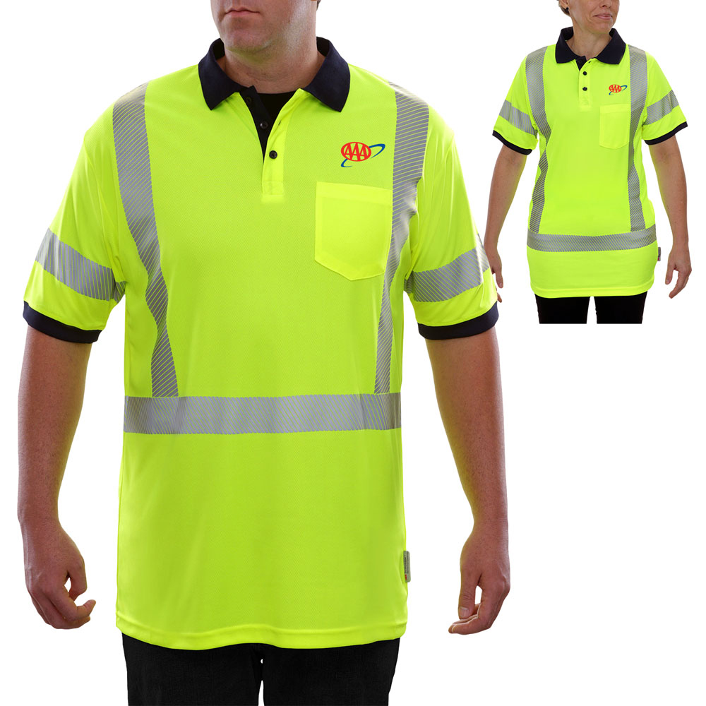 HIGH VISIBILITY SAFETY POLO NAVY COLLAR